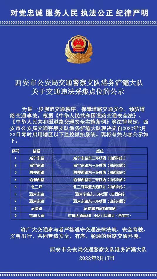 <b>2月23日起，港务浐灞启用9个监控抓拍系统</b>