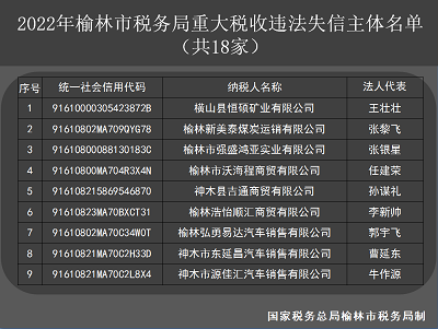 <b>榆林18家公司被列为2022年重大税收违法失信主体 </b>