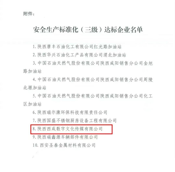 <b>5个达标！西咸文旅积极完成安全生产标准化三级达标创建</b>