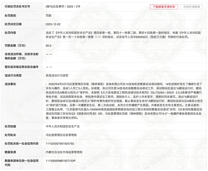 <b>被罚60万元，西安热工院对事故发生负有主要责任</b>