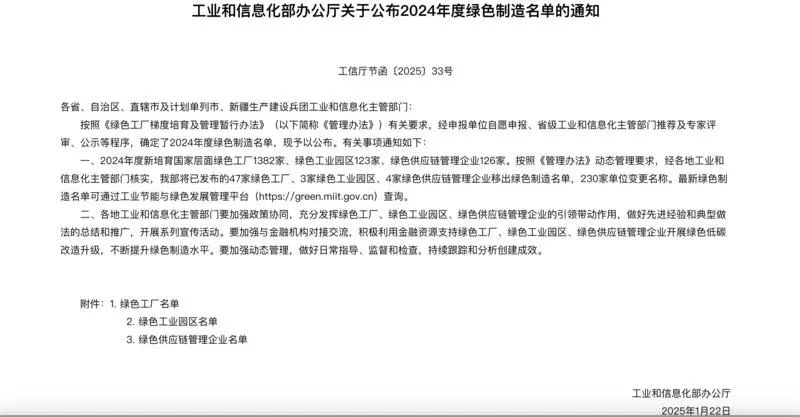 <b>山西23家企业和园区上榜！工信部公布2024年度绿色制造名单</b>
